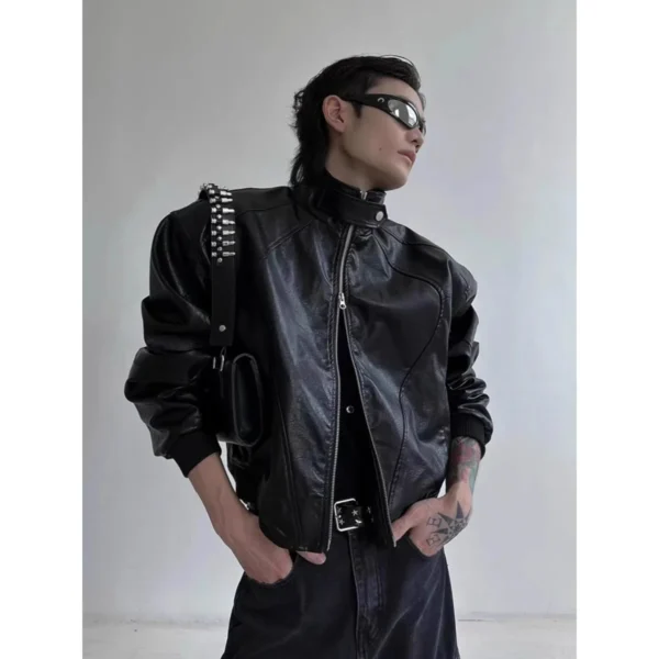 Spring and Autumn American high-end retro motorcycle leather jacket, men's and women's short baseball jacket, clean fit jacket,