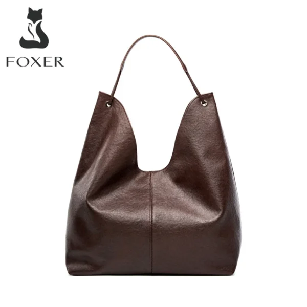 FOXER 2026 New Simple Women's Shoulder Bag Genuine Leather Large Capacity Handbag Ladies Underarm Bag Commuting Purse for Girls