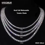FEOBUR 3/4/5mm Real Moissanite Tennis Necklace for Women Men S925 Silver Certified Full Diamond Neck Chains Trendy Jewelry Gift