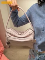 Female New Office Zipper Handbag Casual Genuine Leather Single Shoulder Bag Women Solid Color Cowskin Messenger Underarm Bag