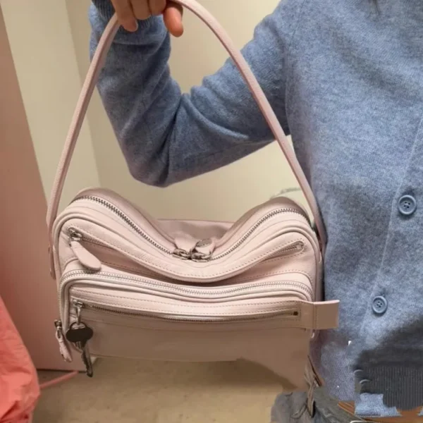 Female New Office Zipper Handbag Casual Genuine Leather Single Shoulder Bag Women Solid Color Cowskin Messenger Underarm Bag