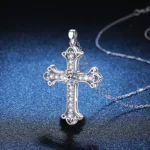 Women's PT950 Platinum Necklace - 1 Carat Moissanite Cross Pendant, Stylish & High-End Vibe, Elegant Statement Jewelry - Image 3