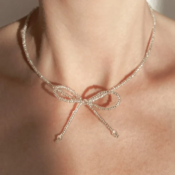 Bohemian Neckchain Bow Beaded Necklace Bowknot Pendant Clavicle Chain French Collarbone Chain for Women Girls