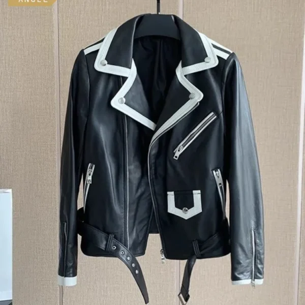 Women Short Real Leather Biker Jacket Streetwear Slim Sheepskin Coat Elegant Office Zipper Full Sleeve Ladies Outerwear M-3XL