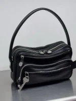 Female New Office Zipper Handbag Casual Genuine Leather Single Shoulder Bag Women Solid Color Cowskin Messenger Underarm Bag - Image 6