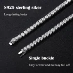 FEOBUR 3/4/5mm Real Moissanite Tennis Necklace for Women Men S925 Silver Certified Full Diamond Neck Chains Trendy Jewelry Gift - Image 3