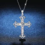 Women's PT950 Platinum Necklace - 1 Carat Moissanite Cross Pendant, Stylish & High-End Vibe, Elegant Statement Jewelry